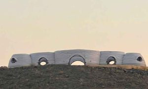 a longshot view of a superadobe built in oman by Earthartists